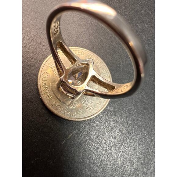 Vintage CZ Pear Solitaire in Sterling Silver, Open Gallery Split Shank, Size 9 - Picture 2 of 16